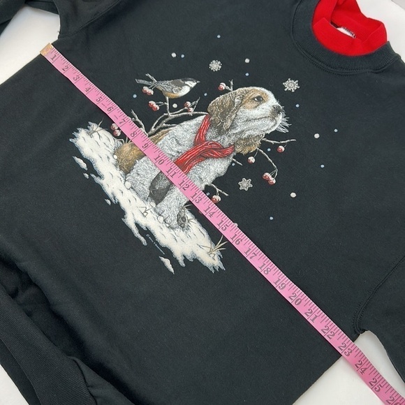 Jerzees Puppy Bird Snowflakes Winter Scene Sweatshirt Mock Neck Large Black Cozy - Picture 11 of 15